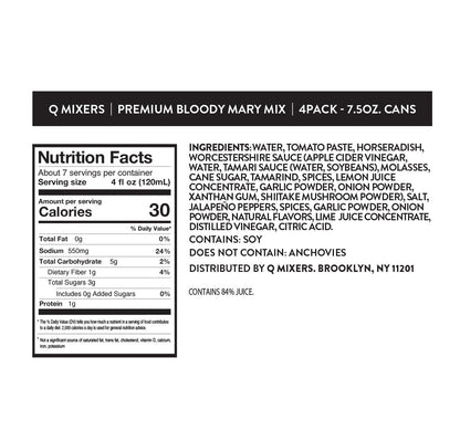 Q BLOODY MARY MIX, Real Vine-Ripened Tomatoes with 7 Herbs & Spices - Ideal for Cocktails & Mocktails - Made with Real Ingredients & Less Sweet - 30 Calories per Serving - 7.5 Fl oz Cans (Pack of 24)