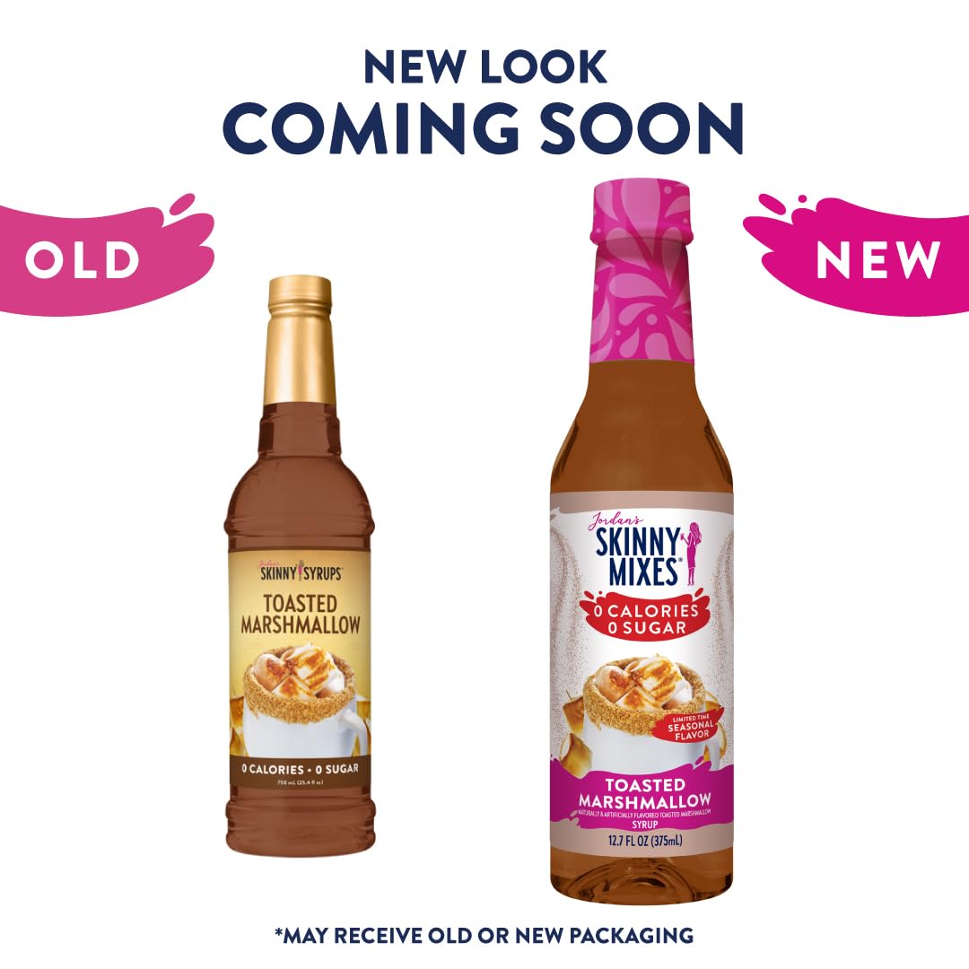 Jordan's Skinny Mixes Sugar Free Coffee Syrup, Toasted Marshmallow Coffee Flavoring Syrup, Zero Calorie Drink Mix, Lattes, Baking, Protein Shake or Cocktail, Dairy & Gluten Free, Kosher, 25.4 Fl Oz