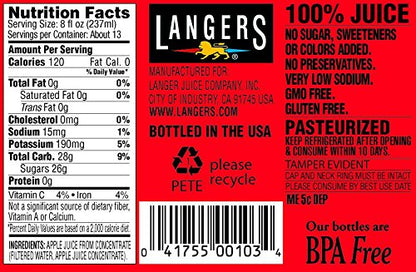 Langers 100% Juice, Apple, 101.4 Fl Oz (Pack of 4)