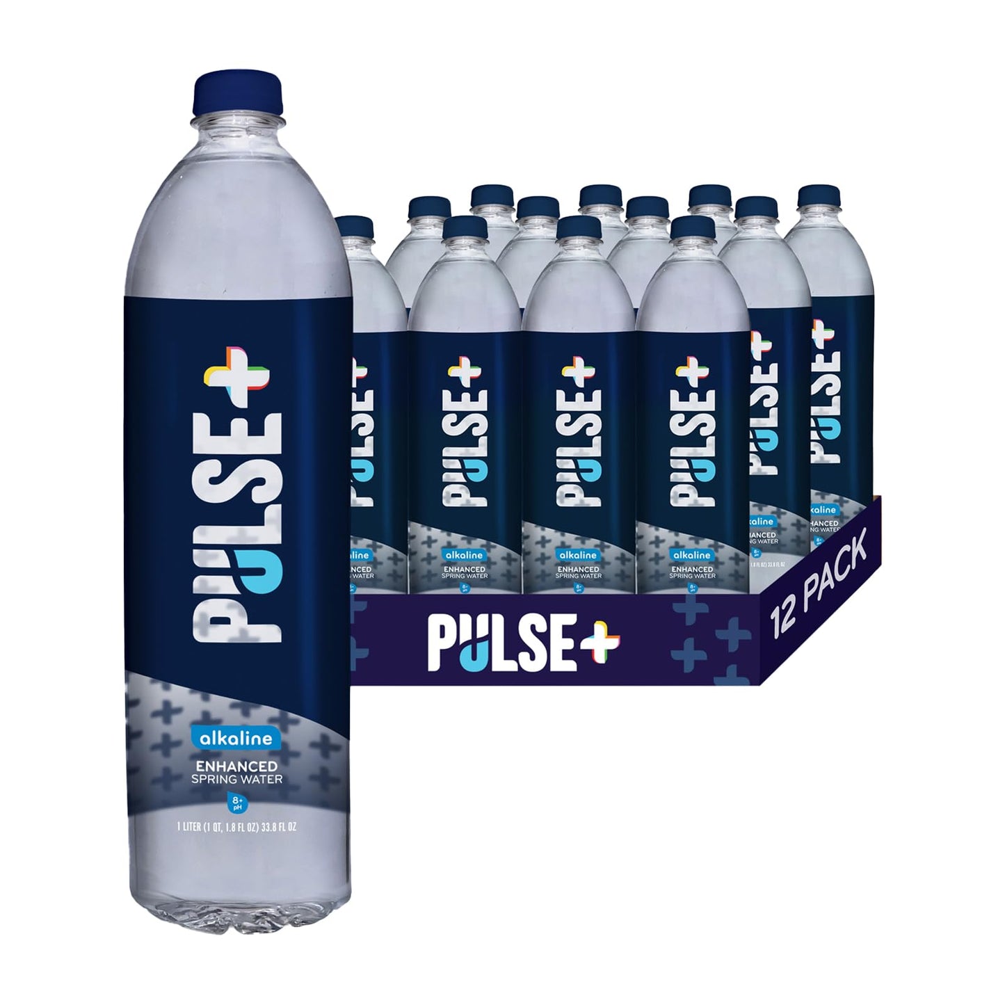 Pulse+ Alkaline Water - Naturally Filtered Spring Water in 1 Liter PET Plastic Bottles, Recyclable and BPA-Free - Case of 24