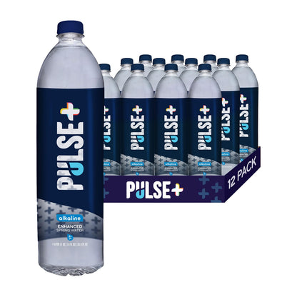 Pulse+ Alkaline Water - Naturally Filtered Spring Water in 1 Liter PET Plastic Bottles, Recyclable and BPA-Free - Case of 24