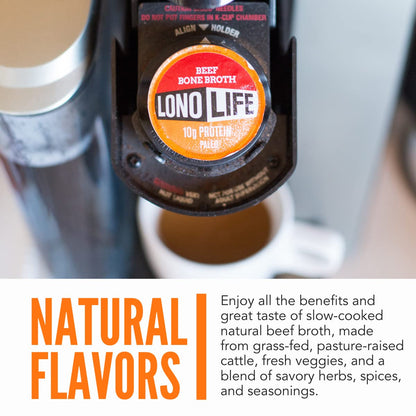LonoLife Beef Bone Broth Powder Mix | Grass-Fed, 10g Protein | Collagen-Rich, Keto & Paleo Friendly | Natural Ingredients | 10 Single-Serve Cups