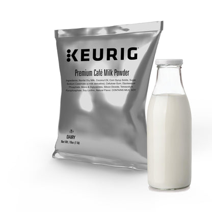 Keurig Premium Café Milk Powder, 1lb Bag, Specialty Beverage Base for Lattes & Cappuccinos, Makes About 30 Drinks, for Commercial Brewers, Contains Milk & Soy, 12 Pack