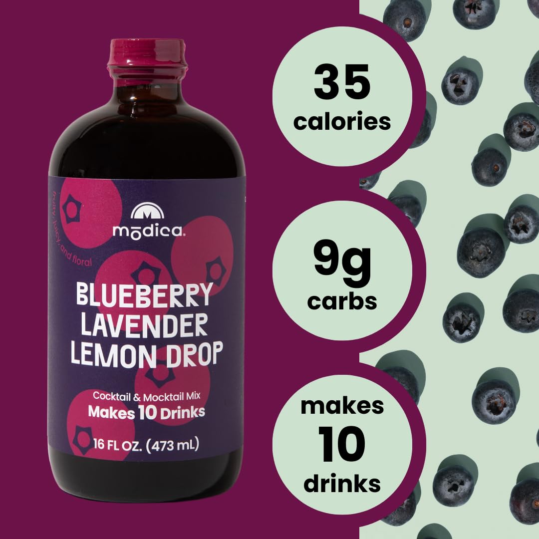 Modica Bluberry Lavender Lemon Drop - Premium Non-Alcoholic Cocktail & Mocktail Mixer (10 Servings) Created by Award-Winning Mixologist