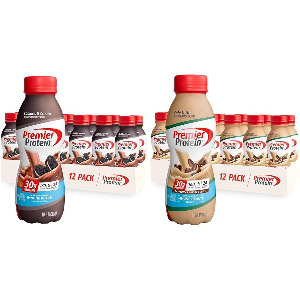 Premier Protein Shake Cookies & Cream and Café Latte Flavors, 30g Prot ...