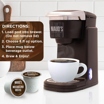 Maud's Chocolate Mocha Cappuccino Coffee Pods, 18ct - Mochaccino Mocha Flavor - Made with Gourmet Arabica Coffee, Pods Compatible with Keurig K Cups Maker