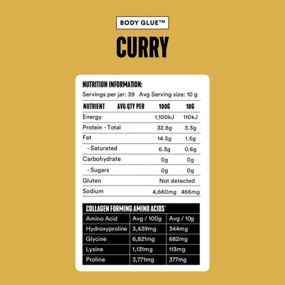 Gevity Rx Bone Broth Body Glue ® - CURRY - Bone Broth - Concentrate - 10x more collagen* - 39 servings - Sip, Cook, Create - 100% Grass Fed Beef Bones- 9.75 Litres, 329 Fl. Oz.