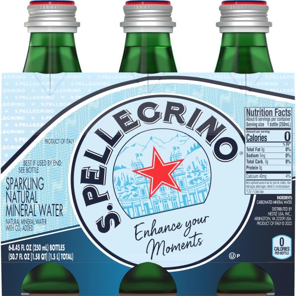 S.Pellegrino Sparkling Natural Mineral Water, Glass Bottle