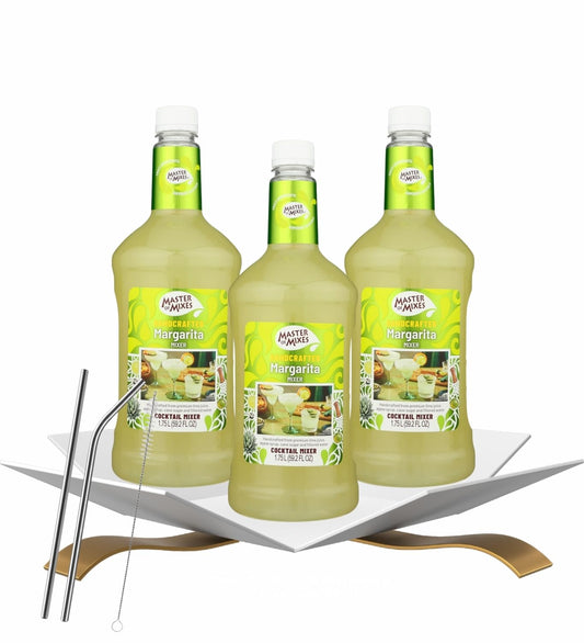 3x Master Of Mixes Mix Margarita 1.75 LT Bundle with Straw – Ready-to-Serve Cocktail for Easy Pouring and Refreshing Drinks with Straw for Convenient Sipping Margarita Mix— Gift Set (4 Items)