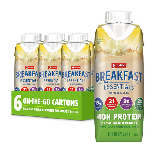 Carnation Breakfast Essentials High Protein Ready-to-Drink, Classic French Vanilla, 8 FL OZ Bottle (Pack of 6)