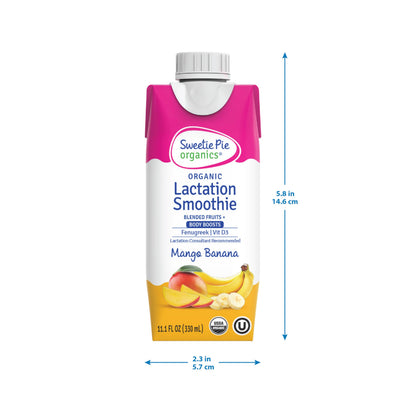Sweetie Pie Organics Lactation Smoothie, Mango Banana, Support Breast Milk Production for Nursing and Pumping, No Artificial Sweeteners, Flavors, or Dyes - 4 Pack