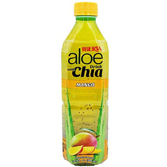 Iberia Aloe Vera Juice Drink with Chia Seeds, Mango, 16.9 Fl Oz (Pack of 24) Fat Free; Gluten Free; Vegan; Non-GMO; BPA-Free (Packaging May Vary)