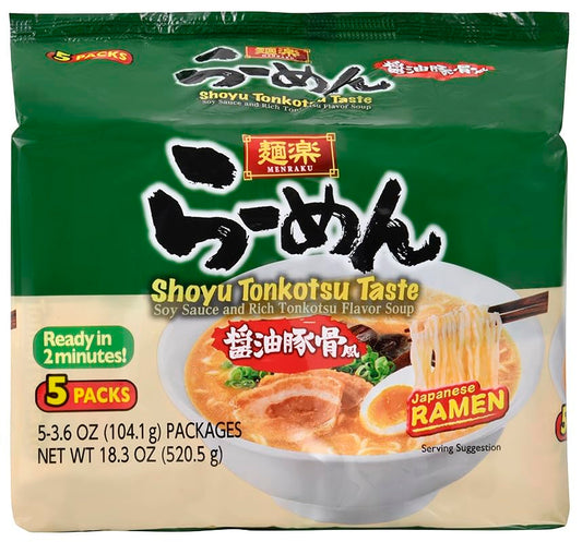 Hikari Menraku Ramen Shoyu Tonkotsu Japanese Instant Noodle Soup, 5 Pack 18.3 Oz
