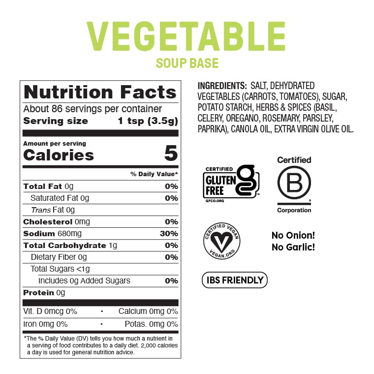 Fody Foods Vegetable Soup Base & Seasoning, 10.6 Oz, Ready to Use, Garlic and Onion Free, Low FODMAP Certified, Gut & IBS Friendly, Vegan, Non-GMO, Gluten Free