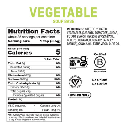 Fody Foods Vegetable Soup Base & Seasoning, 10.6 Oz, Ready to Use, Garlic and Onion Free, Low FODMAP Certified, Gut & IBS Friendly, Vegan, Non-GMO, Gluten Free