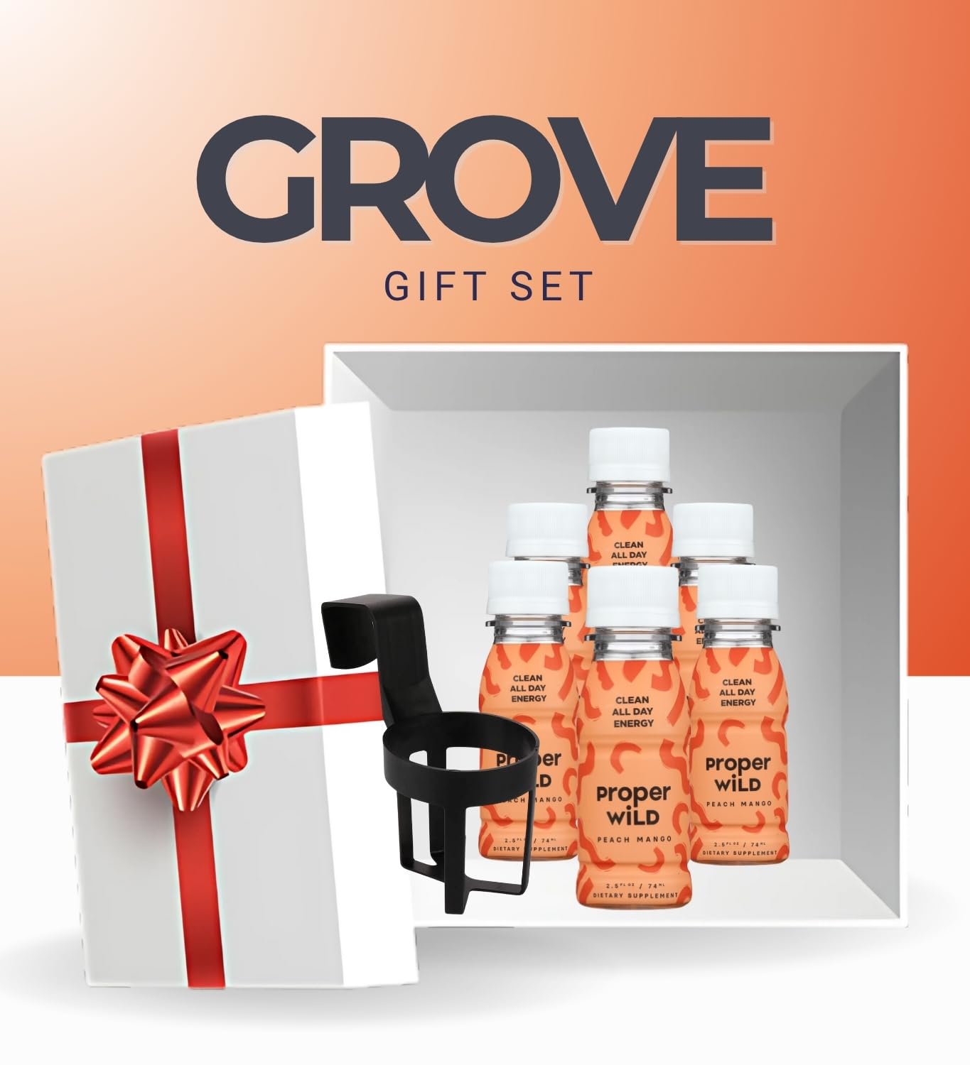 6x Energy Shot Peach Mango – 2.5 fl oz Bundle with Cup Holder – Refreshing Fruit Blend with Natural Caffeine and L-Theanine for Focus and Drive — Gift Set (7 Items)