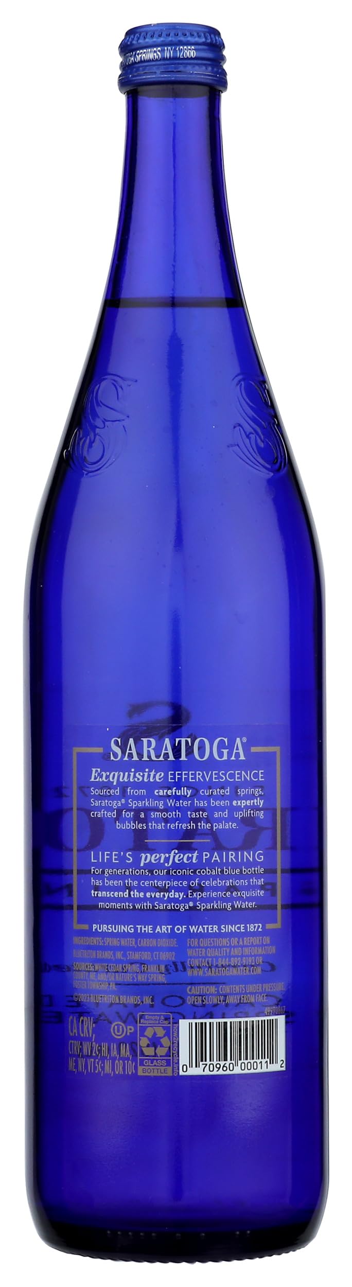 Saratoga Sparkling Water Bottles - Carbonated Spring Bottled Water - Glass Bottles - 28 Fl Oz