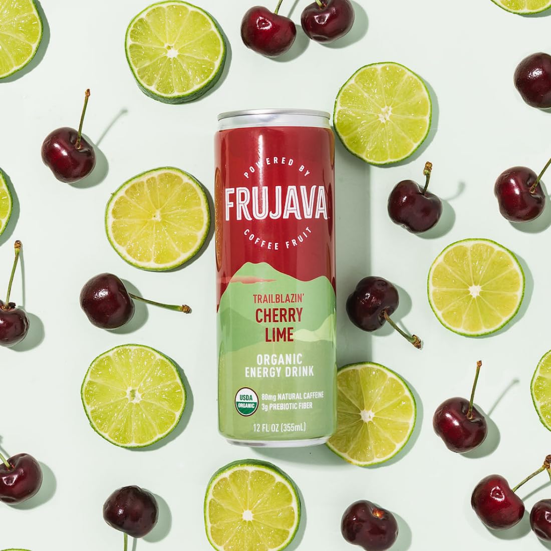 Frujava Organic Energy Drink Variety Pack, Cherry Lime & Strawberry Lemonade, 80mg Natural Caffeine, 3g Prebiotic Fiber, 12oz Can, Powered by Coffee Fruit, Organic, Low Calorie, Adventure Energy (Pack of 12)