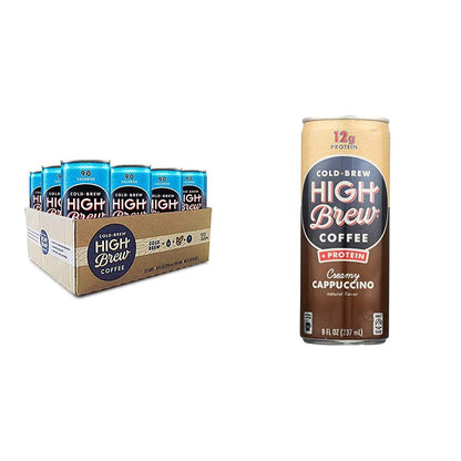 High Brew Cold Brew Coffee, Mexican Vanilla, 8 Fl Oz Can, Pack of 12 & Cold Brew Coffee Creamy Cappuccino Plus Protein, 8 Fl Oz, Pack of 12