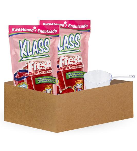 Klass Aguas Frescas – 2x Klass Bev Mix Strawberry, 14.1 OZ Bundle with Measuring Cup – Refreshing Strawberry-Flavored Drink Mix for Easy Preparation – Gift Set (3 Items)