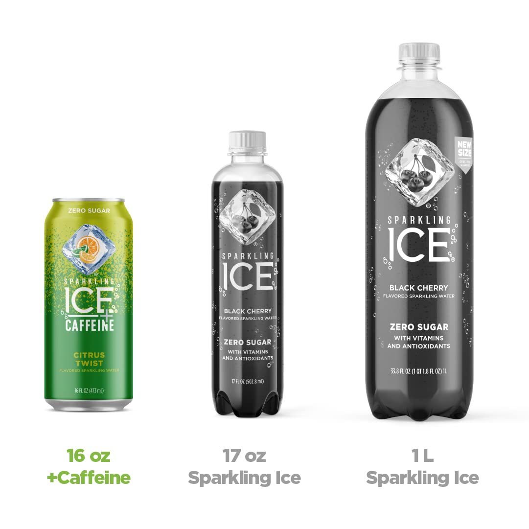 Sparkling Ice® +Caffeine, Citrus Twist Flavored Sparkling Water with Caffeine, Zero Sugar, with Vitamins and Antioxidants, Low Calorie Beverage, 16 fl oz Can (Pack of 2)