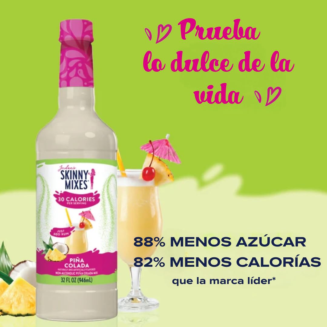 Jordan's Skinny Mixes Pina Colada Mix, Flavored Cocktail Mixer for Drinks, Tropical Drink Flavoring for Cocktails & Mocktails, Low Calorie, Gluten Free, Keto Friendly, 32 Fl Oz, 1 Pack