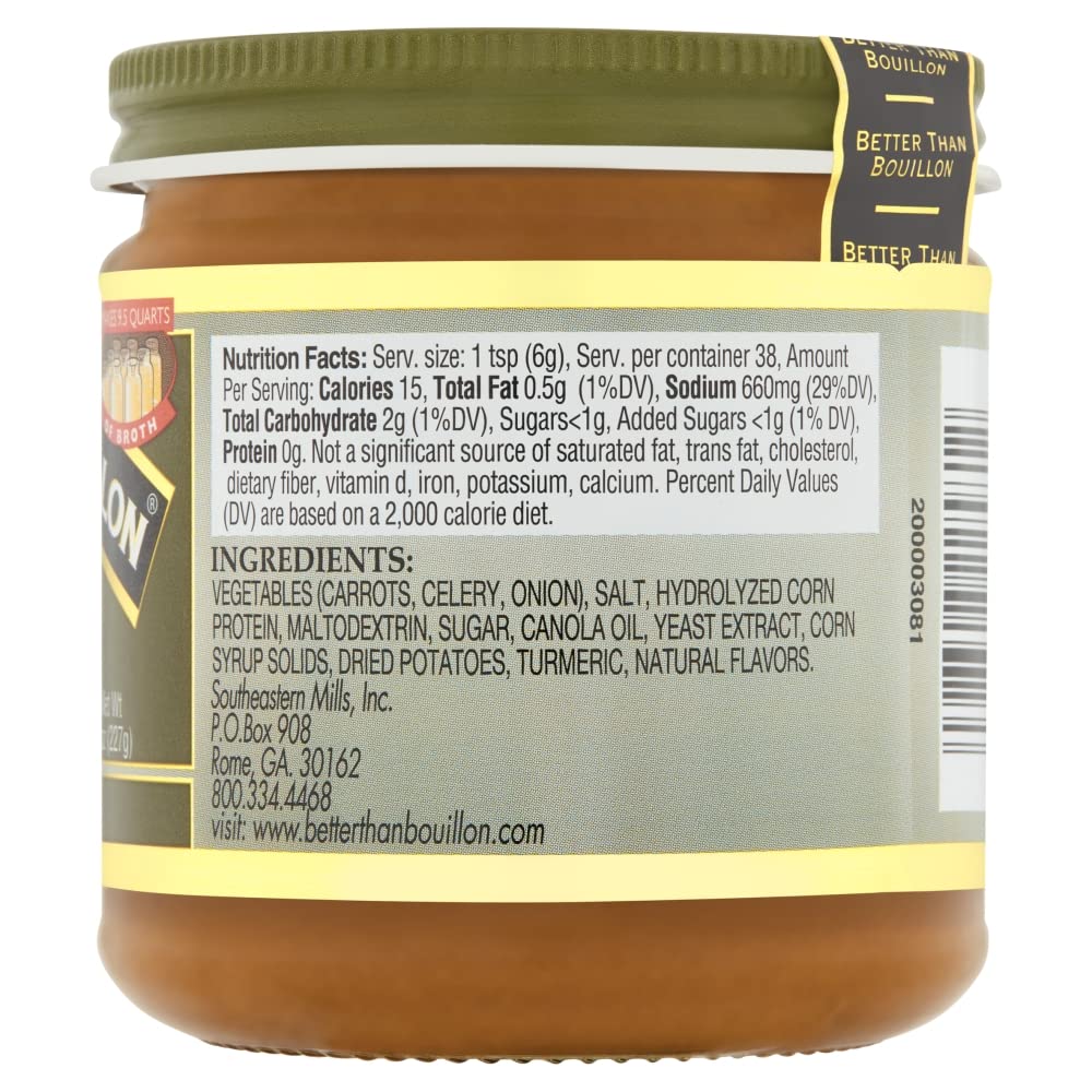 Better Than Bouillon Vegetarian No Chicken Base, Made with Seasoned Vegetables, Certified Vegan, Makes 9.5 Quarts of Broth, 38 Servings, 8 OZ Jar (Pack of 1)