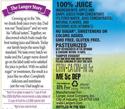 Langers 100% Juice with Vitamin C, Apple Grape, 64 Fl Oz (Pack of 8)