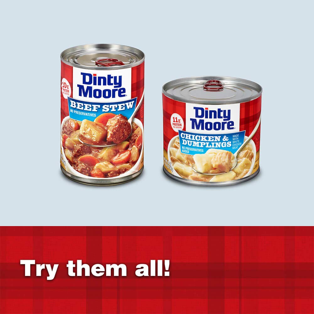 DINTY MOORE Beef Stew, 15 oz (12 Pack), Fully Cooked & Ready-To-Eat with Fresh Potatoes & Carrots, Gluten-Free, 10g Protein, No Preservatives, Perfect for Noodles, Biscuits & Hot Pies