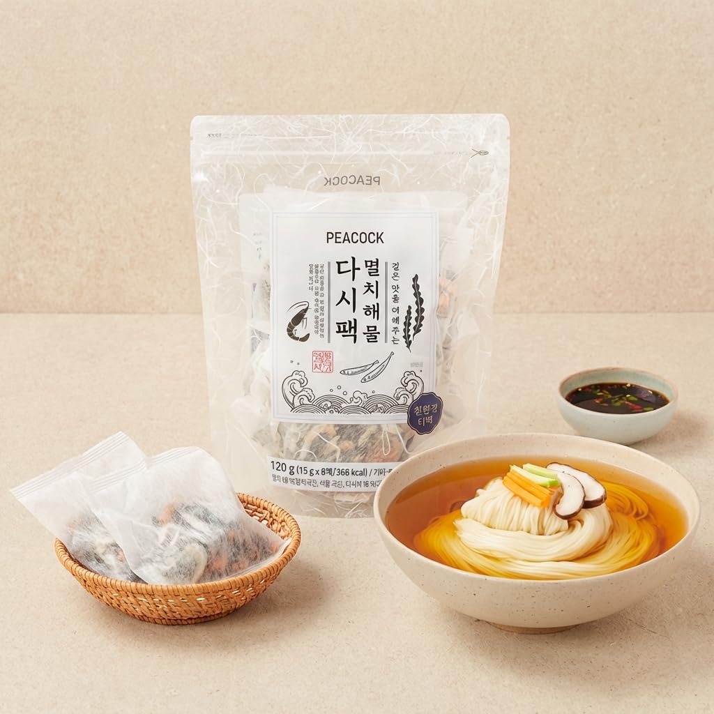 Benepisyo Korean Anchovy & Seafood Dashi Packets – Tea-Bag Style Soup Base for Authentic Stews & Noodle Soup – Rich Umami Flavor – 8 Count 이마트 EP상품 멸치해물 국물 육수용 다시팩