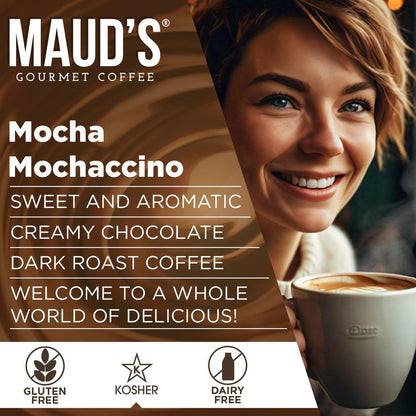 Maud's Chocolate Mocha Cappuccino Coffee Pods, 18ct - Mochaccino Mocha Flavor - Made with Gourmet Arabica Coffee, Pods Compatible with Keurig K Cups Maker