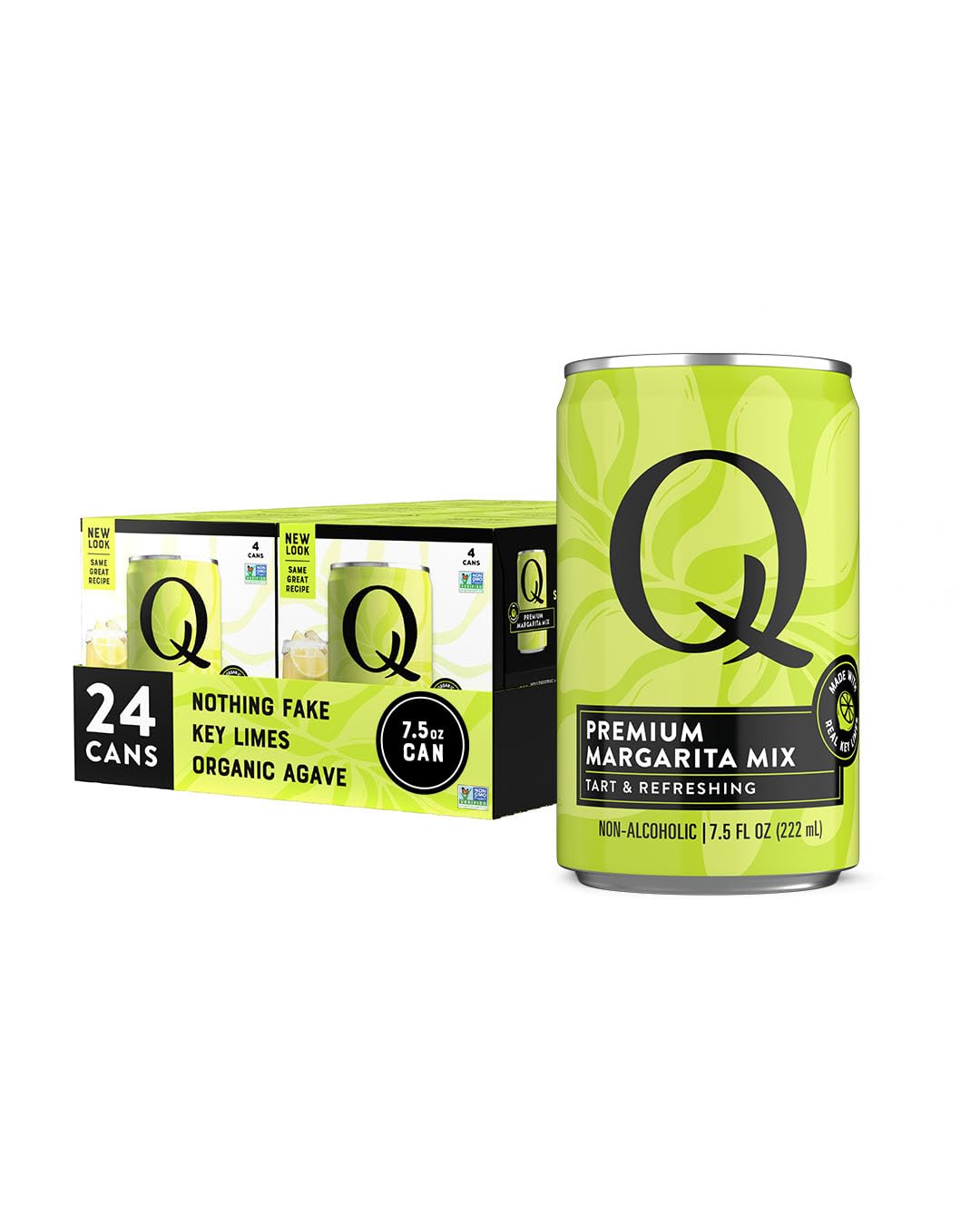 Q MARGARITA MIX with Real Key Limes & Organic Agave - Ideal for Cocktails & Mocktails - Real Ingredients & Perfectly Balanced | 80 Calories per Serving | 7.5 Fl Oz Cans (Pack of 24)