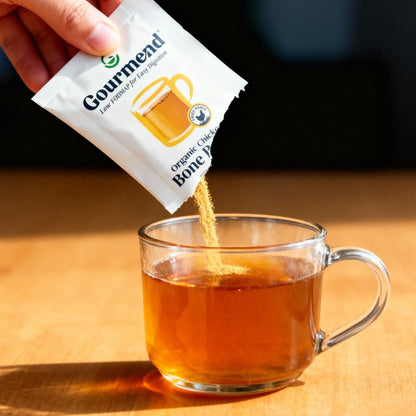 Gourmend Organic Instant Freeze Dried Chicken Bone Broth Powder – Just 7 Ingredients, Low FODMAP Certified, Filler Free, Gluten Free, Non-GMO, Onion & Garlic Bulb Free | 9g Protein | 8 Single Serve Packets