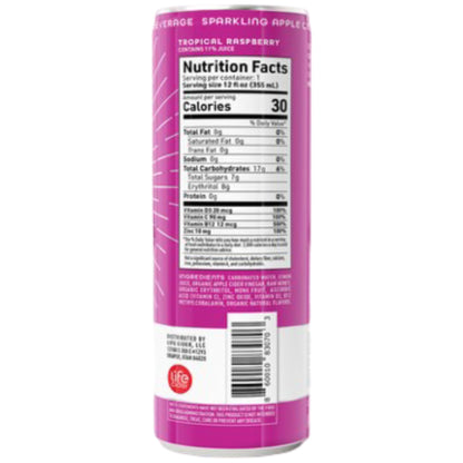 Life Cider | 12 Pack (12 Fl Oz) | Tropical Raspberry | Sparkling Apple Cider Vinegar Beverage | Digestive Health & Immunity Benefits | Low Calorie & Low Carb Drinks | Vitamins C, D3, Zinc, B12