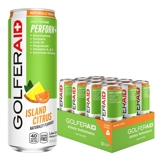 GOLFERAID Performance Blend, Up Your Golf Game, No Caffeine, Glucosamine, Turmeric, MSM, CoQ10, B-Complex, BCAAs and Electrolytes, 40 Calories, 100% Clean, Paleo, Vegan, 12 Fl Oz (Pack of 12)