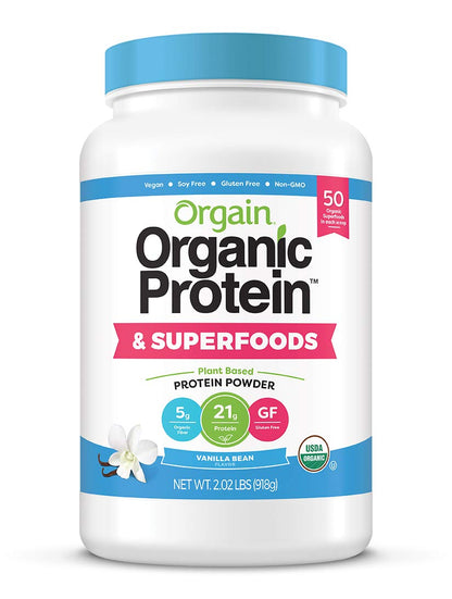 Orgain Organic Protein + Superfoods Powder, Vanilla Bean (2.02lb) and Orgain Organic Kids Nutritional Protein Shake, Vanilla (Pack of 12)