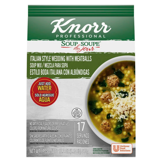 Knorr Professional Soup du Jour Italian Style Wedding with Meatballs Soup Mix No added MSG, 0g Trans Fat per Serving, Just Add Water, 18.2 oz (Pack of 4)