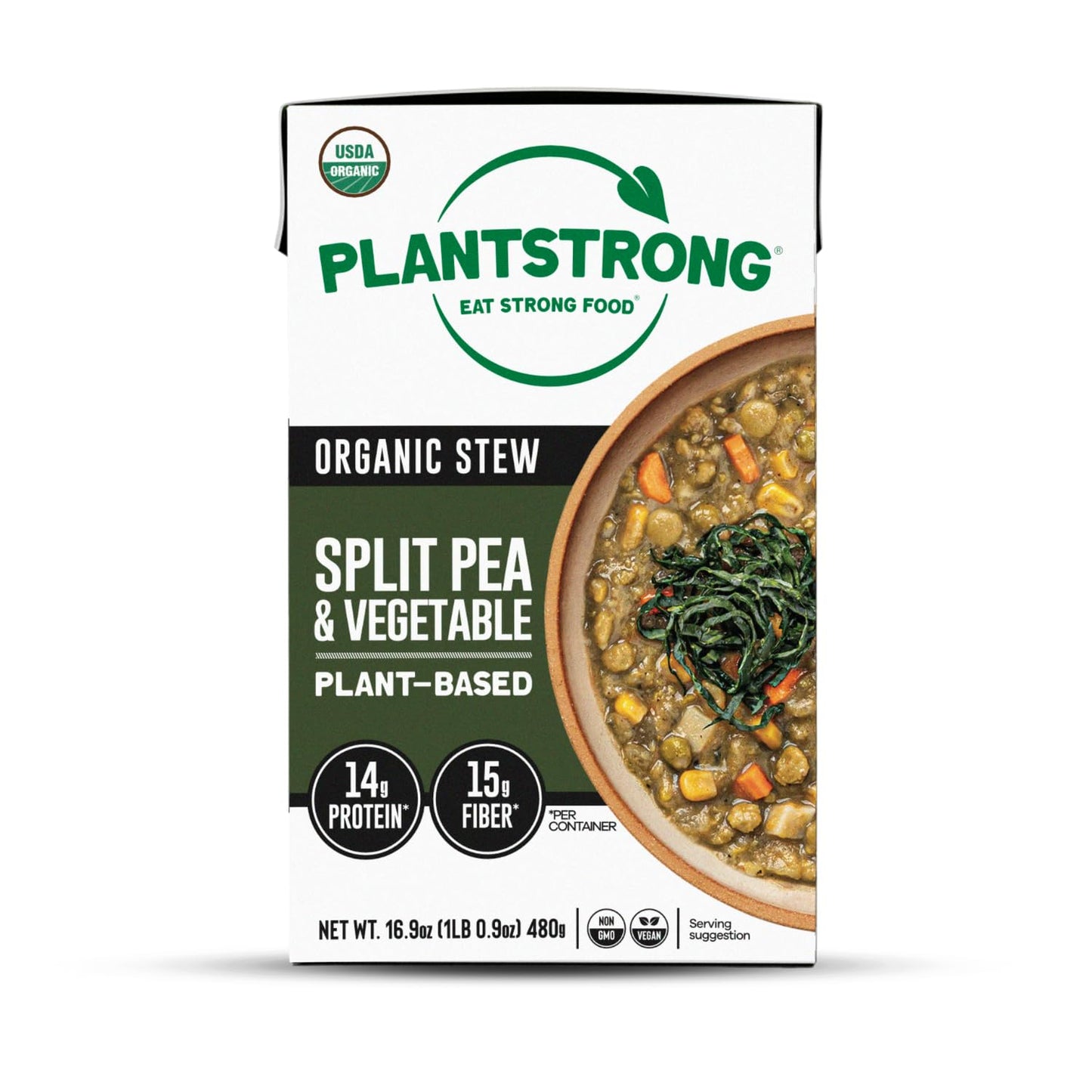 PLANTSTRONG Chili & Stew – USDA Organic, Non-GMO, Plant-Based, Vegan, Gluten-Free, Oil-Free, Lightly Salted, Ready to Heat & Serve (1, Split Pea & Vegetable)
