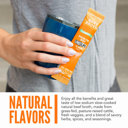 LonoLife Low Sodium Beef Bone Broth Powder Mix | Grass-Fed, 10g Protein | Collagen-Rich, Keto & Paleo Friendly | Natural Ingredients | 10 Portable Stick Pack Servings