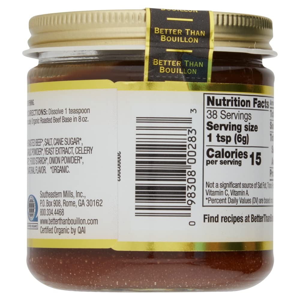 Better Than Bouillon Organic Roasted Beef Base, Made with Seasoned Roasted Beef, USDA Organic, Blendable Base for Added Flavor, 38 Servings Per Jar, 8 OZ (Single)