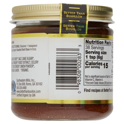 Better Than Bouillon Organic Roasted Beef Base, Made with Seasoned Roasted Beef, USDA Organic, Blendable Base for Added Flavor, 38 Servings Per Jar, 8 OZ (Single)