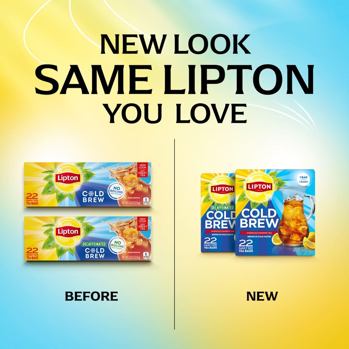 Lipton Cold Brew Iced Tea Bags, Family Size Zero Calories, Easy-To-Make with no boiling needed, 22 Total Tea Bags