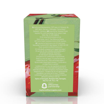 Taylors of Harrogate Strawberry & Vanilla, Green Tea, Individually Wrapped Bags, 20 Count (Pack of 1), Smooth, Juicy and Sweet, Caffeinated, Enjoy Hot or Iced, 20 Teabags