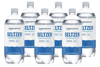Amazon Brand - Happy Belly Seltzer Sparkling Water, 33.8 fl oz (Pack of 6)