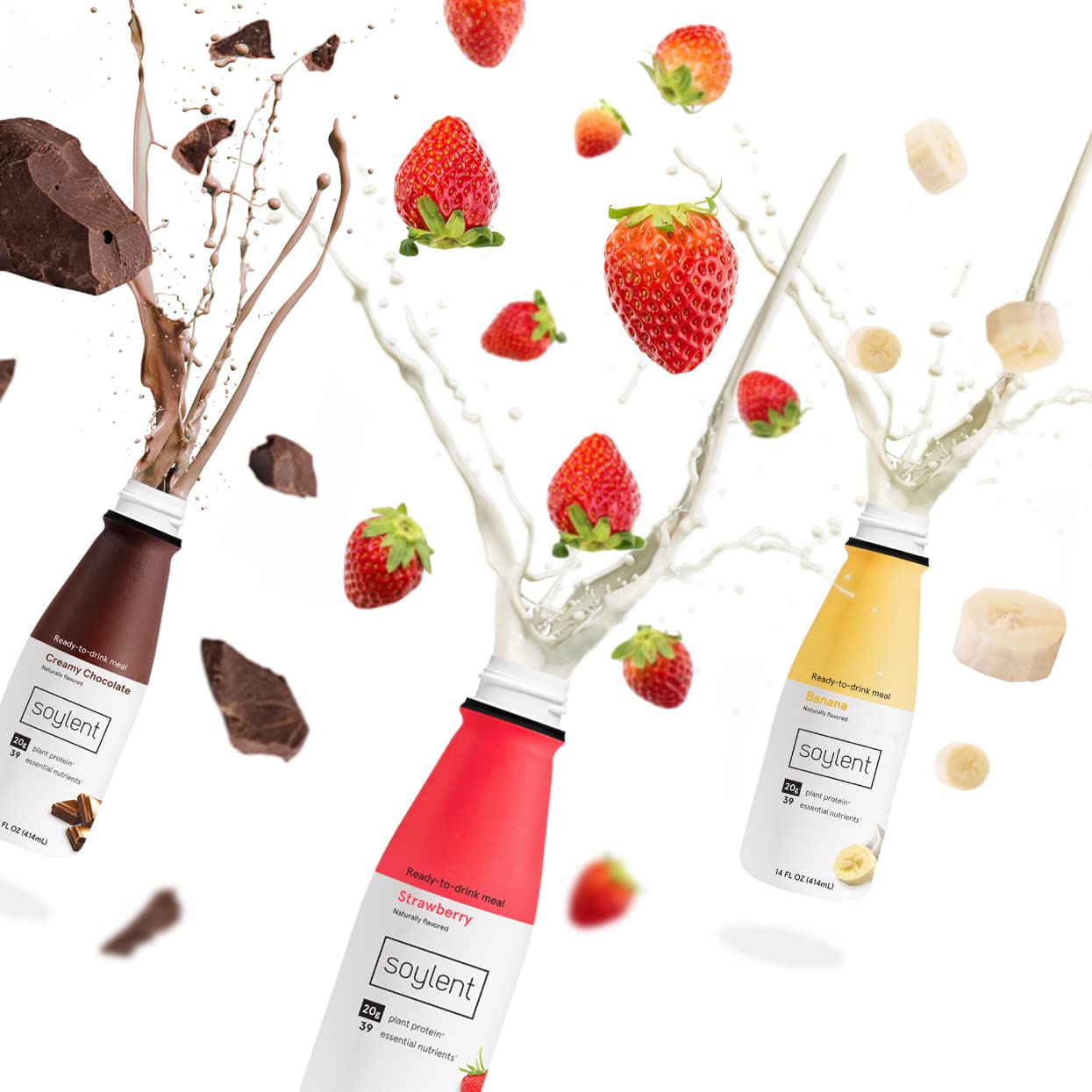 Soylent Meal Replacement Shake Banana Split Bundle - Creamy Chocolate, Banana and Strawberry, 14oz - 36 bottles
