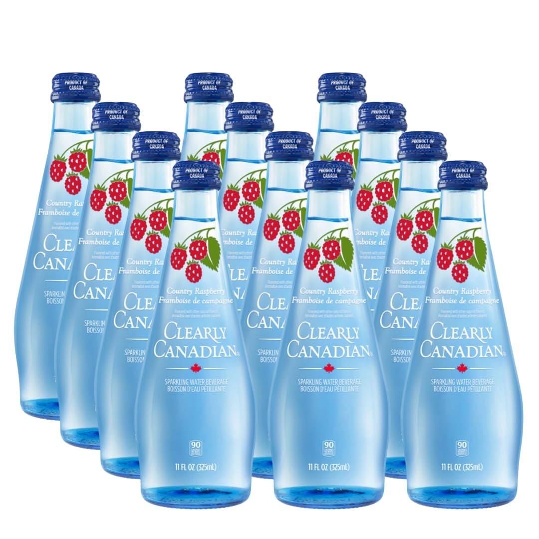 Sparkling Water Country Raspberry – (11 fl oz) Glass Bottle – Single Serve Raspberry Sparkling Water Beverage – Alternative to Seltzer and Soda – Pack of 12