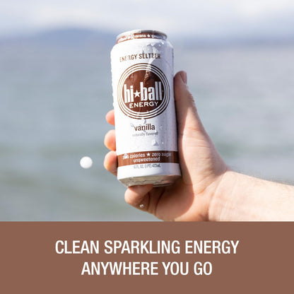 Hiball Clean Energy Drink - Vanilla - Zero Sugar, Zero Calorie Sparkling Water with 160mg Organic Caffeine, 50mg Organic Ginseng, 50mg Organic Guarana and B Vitamins - 16 fl oz (8-Pack)