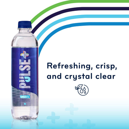 Pulse+ Alkaline Water - Naturally Filtered Spring Water in 1 Liter PET Plastic Bottles, Recyclable and BPA-Free - Case of 24