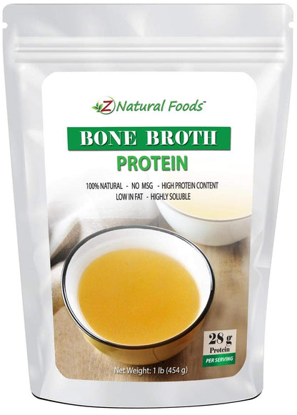 Z Natural Foods Bone Broth Powder (Bovine), Full of Protein, Collagen, and Amino Acids, Superfood Beef Supplement for Drinks, Smoothies, Shakes & Recipes, All Natural, Non GMO & Gluten Free, 1 lb
