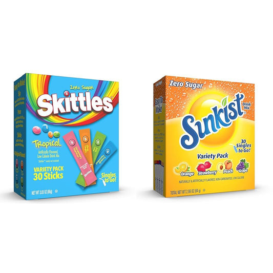 Sunkist Soda & Skittles Tropical Variety Pack,60 Count, Singles To Go Powdered Drink Mix, Zero Sugar, Low Calories Soda and Tropical Drink mix